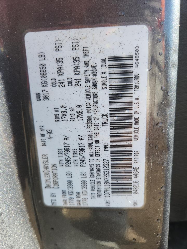 2003 Dodge Ram 1500 St VIN: 1D7HU18N73S312327 Lot: 86678855