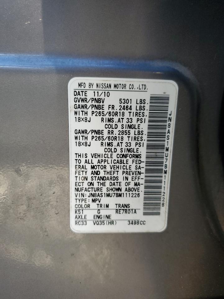 2011 Infiniti Fx35 VIN: JN8AS1MU7BM111226 Lot: 82586355