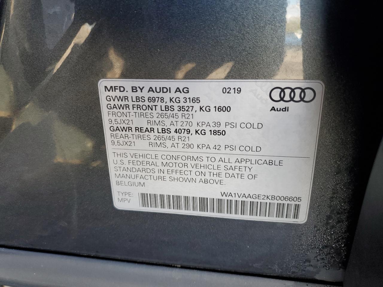 2019 Audi E-Tron Prestige VIN: WA1VAAGE2KB006605 Lot: 90475465