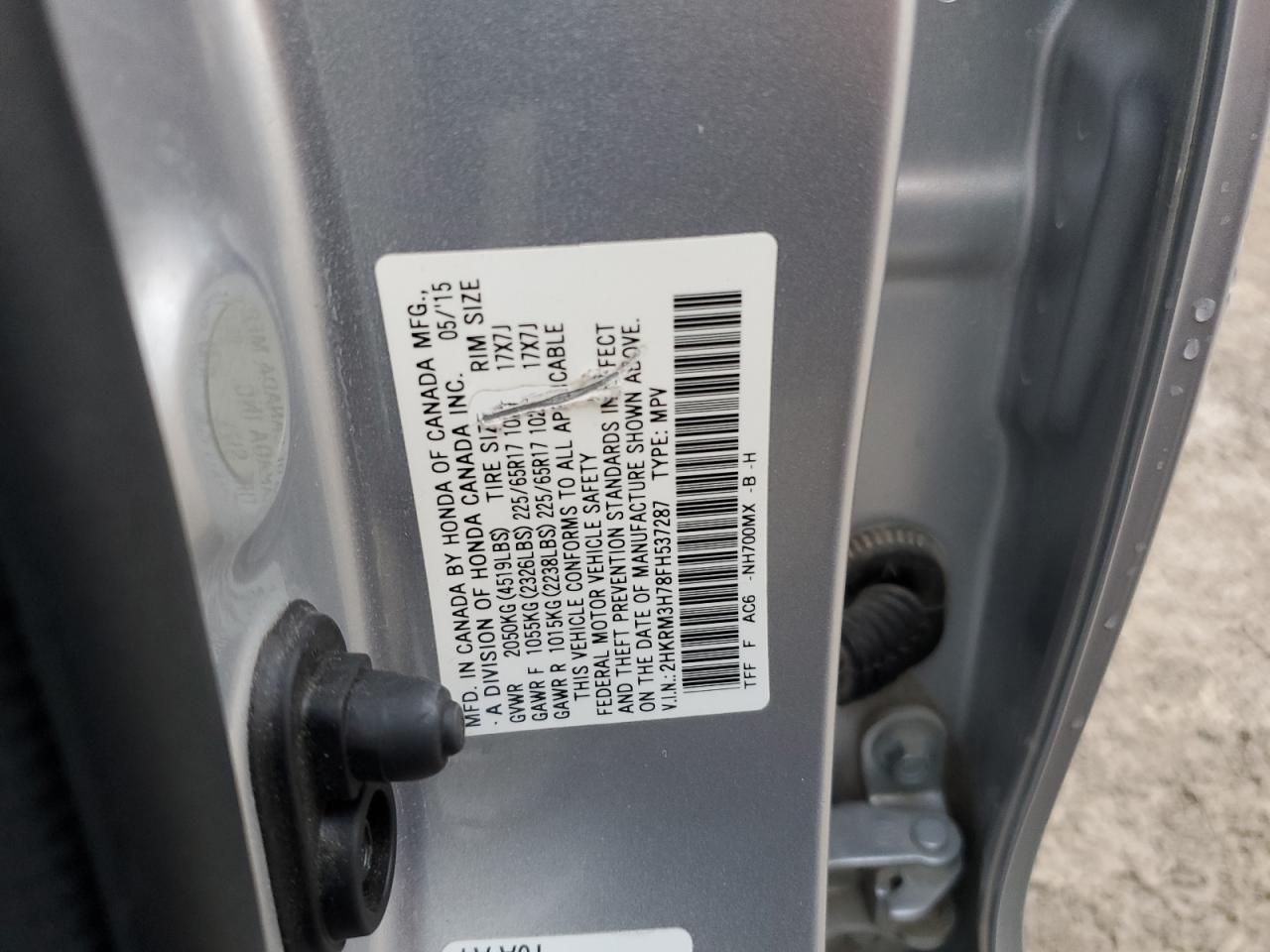 2015 Honda Cr-V Exl VIN: 2HKRM3H78FH537287 Lot: 80939105