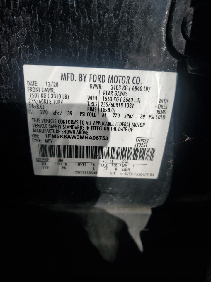 2021 Ford Explorer Police Interceptor VIN: 1FM5K8AW3MNA06753 Lot: 86236405