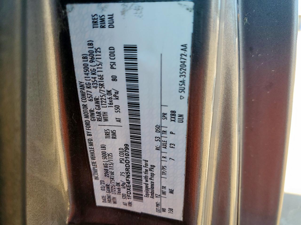 2024 Ford Econoline E450 Super Duty Cutaway Van VIN: 1FDXE4FN5RDD10799 Lot: 84974395