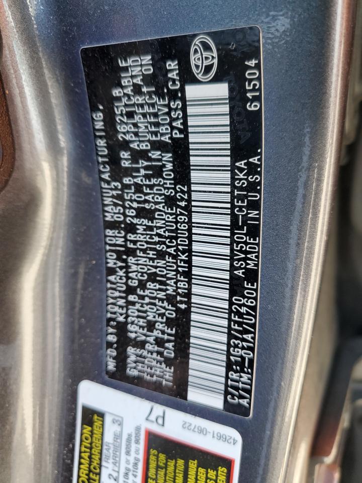 2013 Toyota Camry L VIN: 4T1BF1FK1DU697422 Lot: 85653465