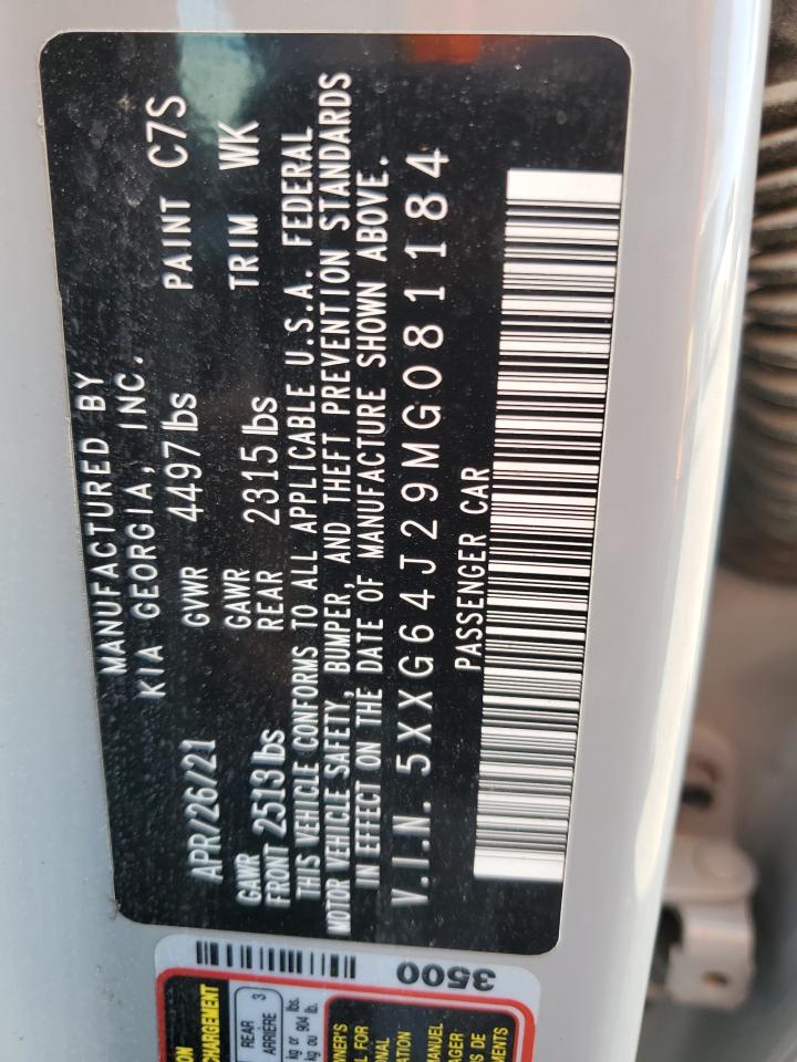 2021 Kia K5 Gt Line VIN: 5XXG64J29MG081184 Lot: 90103485