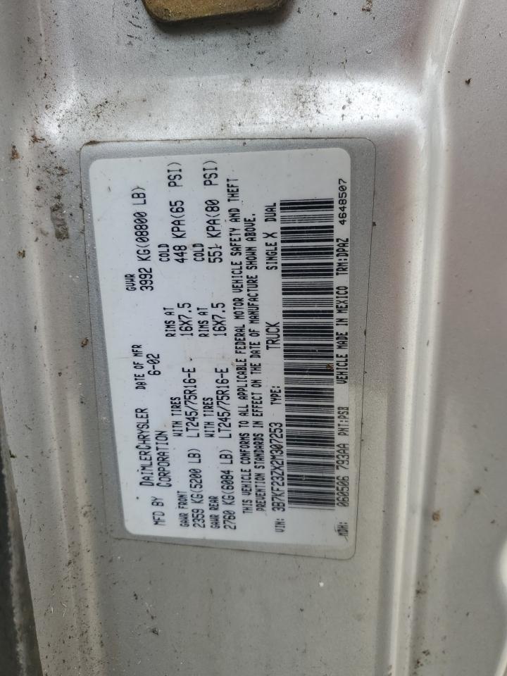 2002 Dodge Ram 2500 VIN: 3B7KF23ZX2M307253 Lot: 90223125