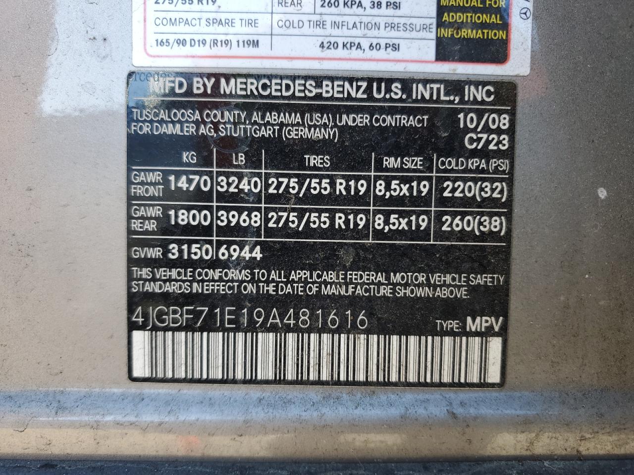 2009 Mercedes-Benz Gl 450 4Matic VIN: 4JGBF71E19A481616 Lot: 87287505