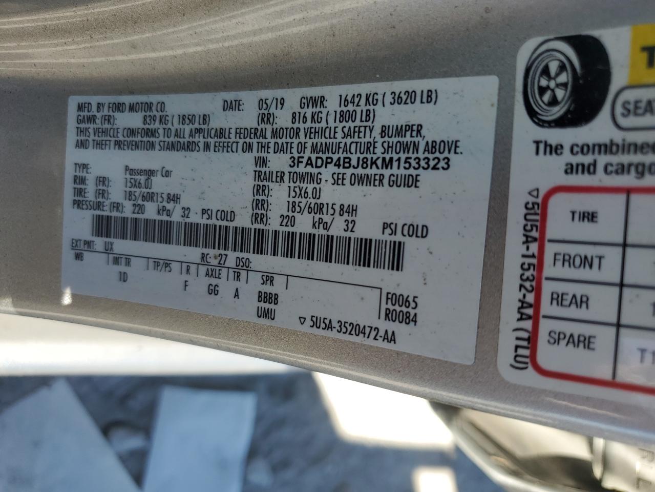 2019 Ford Fiesta Se VIN: 3FADP4BJ8KM153323 Lot: 85596585