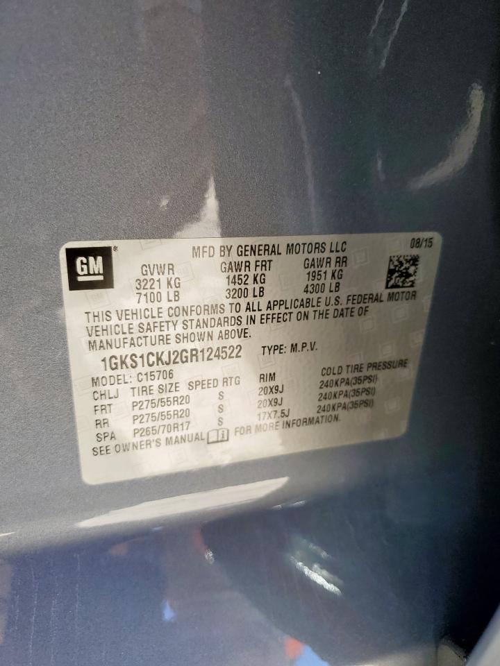 2016 GMC Yukon Denali VIN: 1GKS1CKJ2GR124522 Lot: 90075055