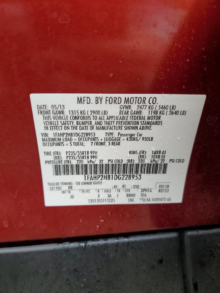 2013 Ford Taurus Sel VIN: 1FAHP2H81DG228953 Lot: 85495175