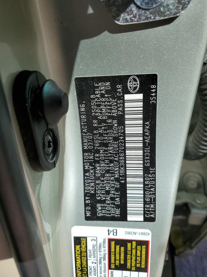 2007 Toyota Avalon Xl VIN: 4T1BK36B67U234705 Lot: 86800105