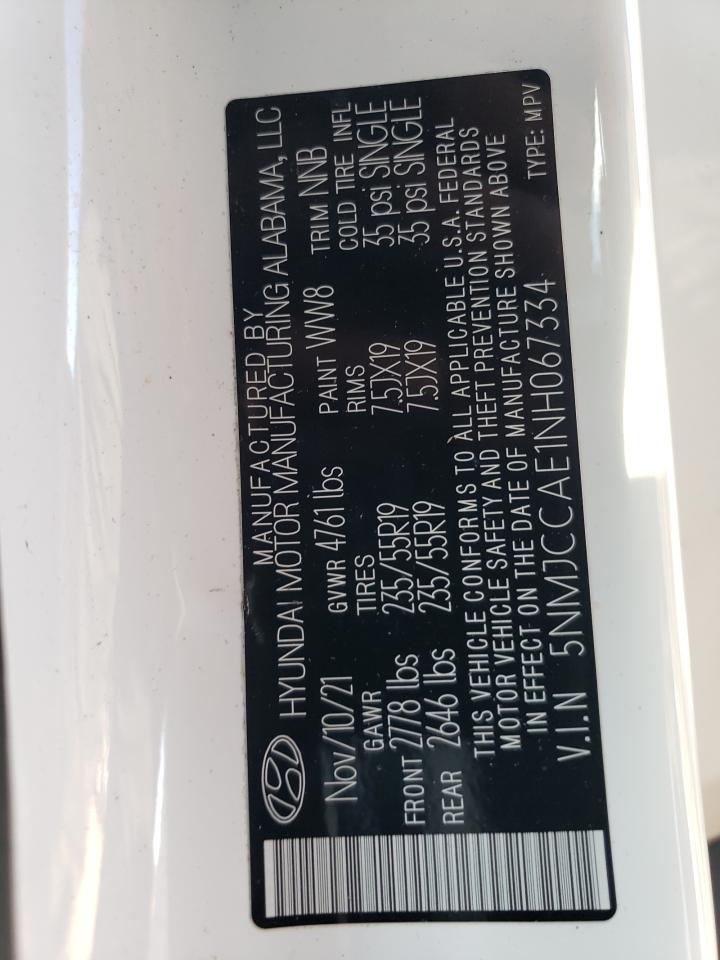 2022 Hyundai Tucson Sel VIN: 5NMJCCAE1NH067334 Lot: 82348315