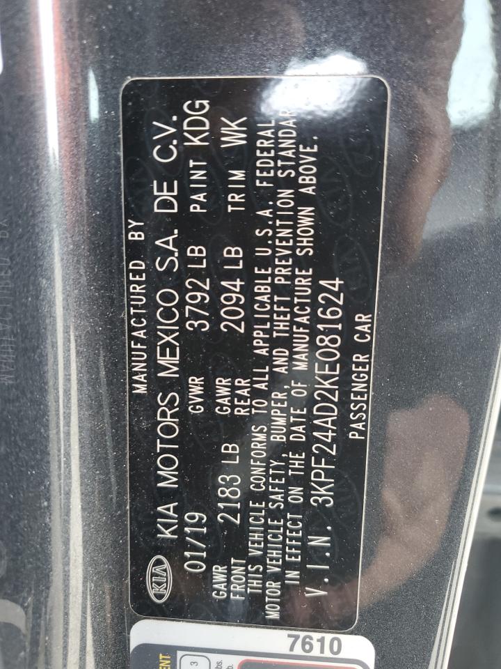 2019 Kia Forte Fe VIN: 3KPF24AD2KE081624 Lot: 84480675