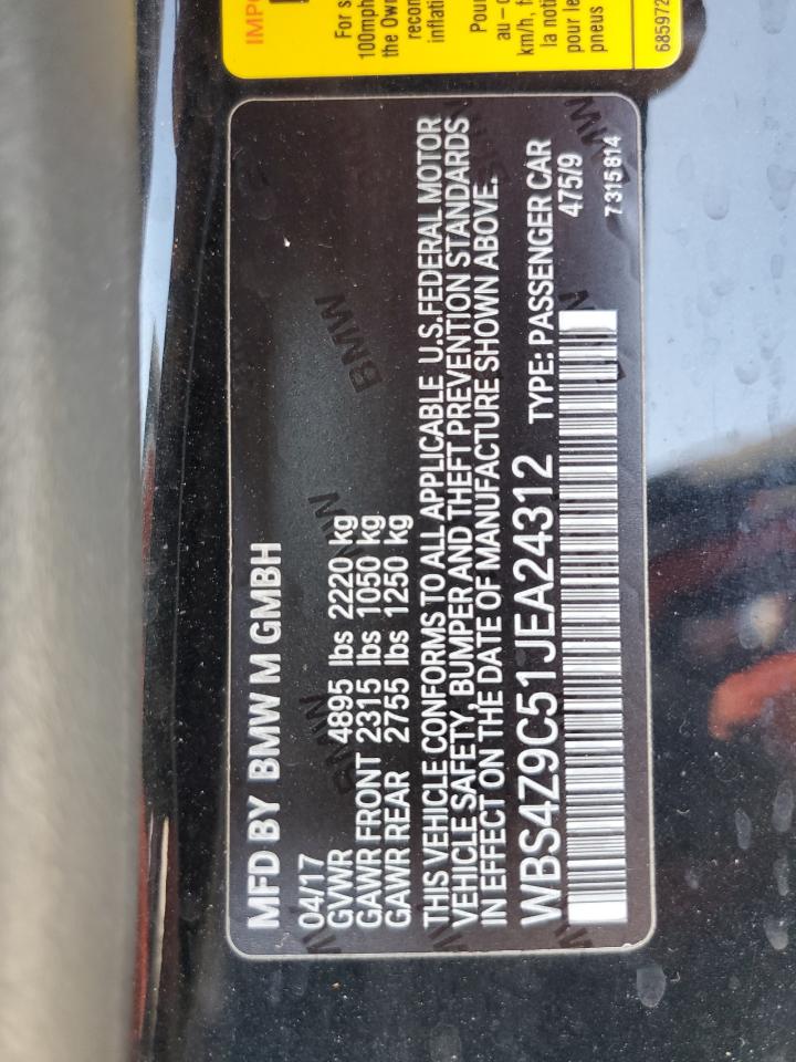 2018 BMW M4 VIN: WBS4Z9C51JEA24312 Lot: 85010025