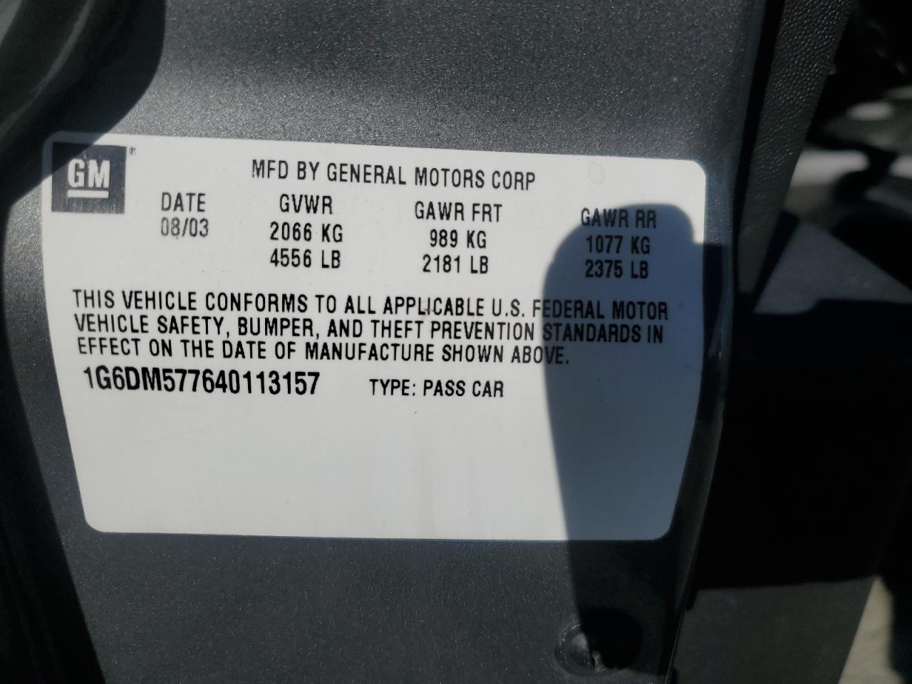 2004 Cadillac Cts VIN: 1G6DM577640113157 Lot: 82388405