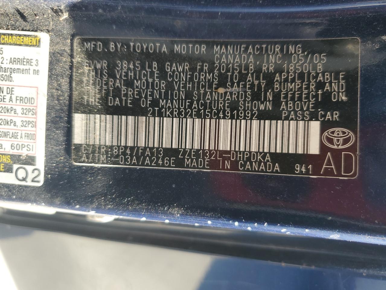2005 Toyota Corolla Matrix Xr VIN: 2T1KR32E15C491992 Lot: 82578775
