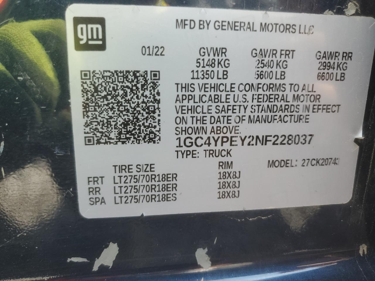 2022 Chevrolet Silverado K2500 Heavy Duty Ltz VIN: 1GC4YPEY2NF228037 Lot: 89992125