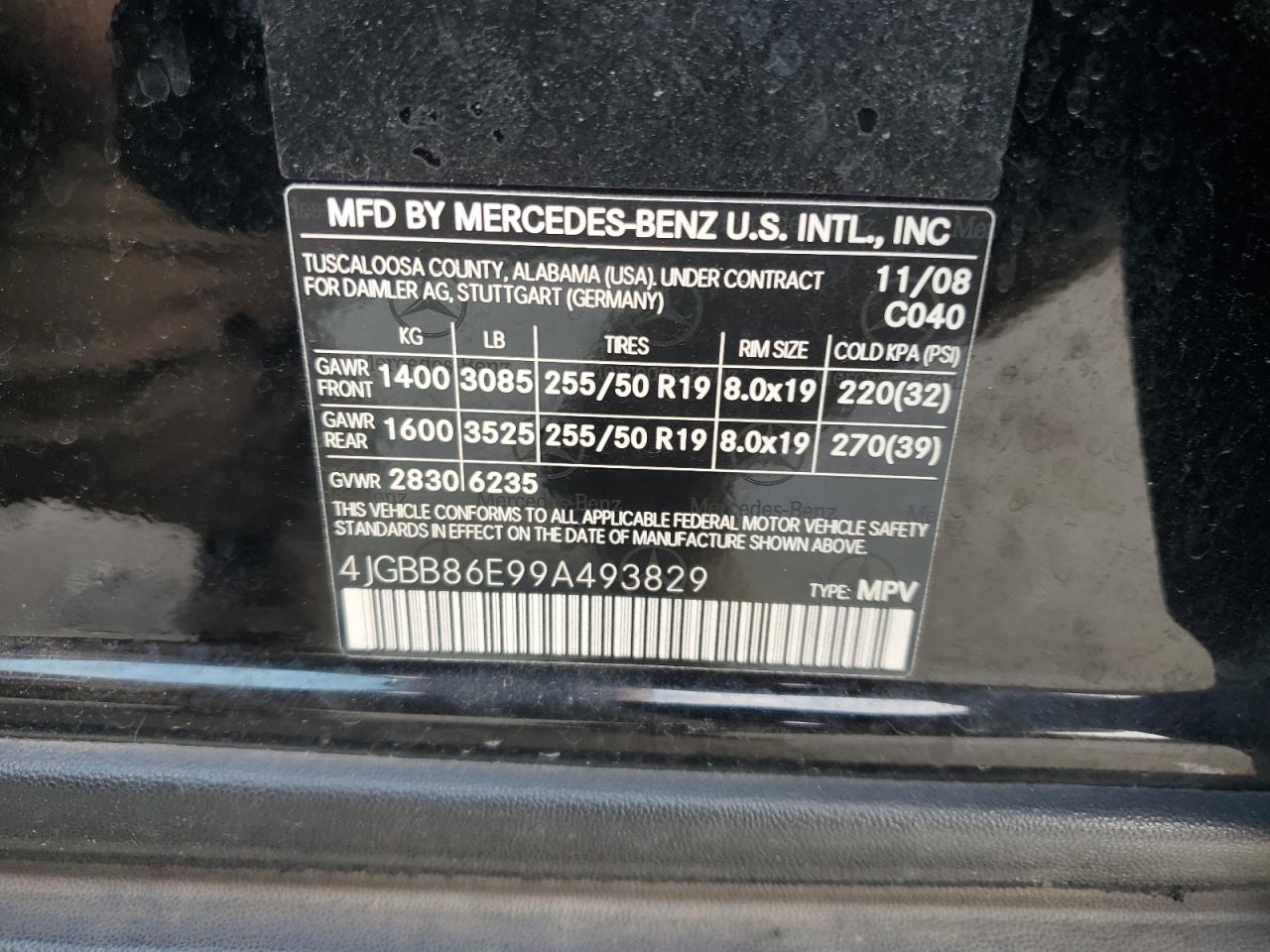 2009 Mercedes-Benz Ml 350 VIN: 4JGBB86E99A493829 Lot: 85319755