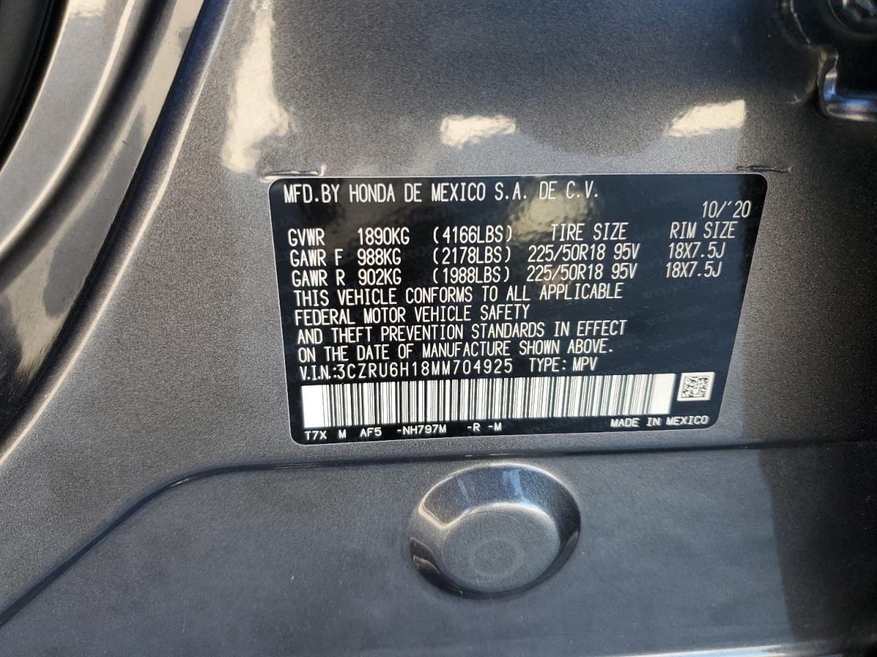 2021 Honda Hr-V Sport VIN: 3CZRU6H18MM704925 Lot: 82680665