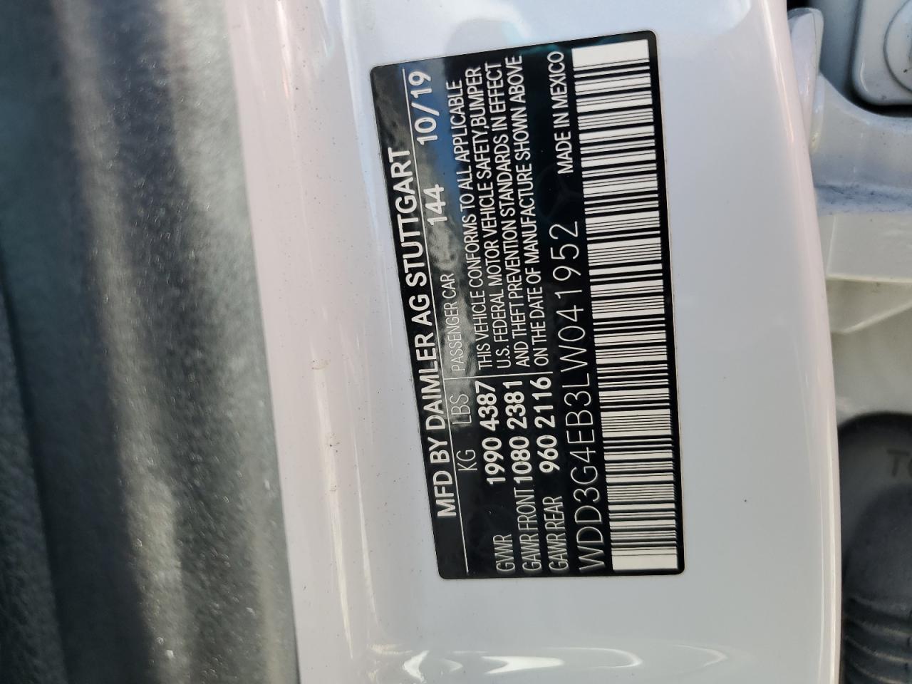 2020 Mercedes-Benz A 220 VIN: WDD3G4EB3LW041952 Lot: 82317985