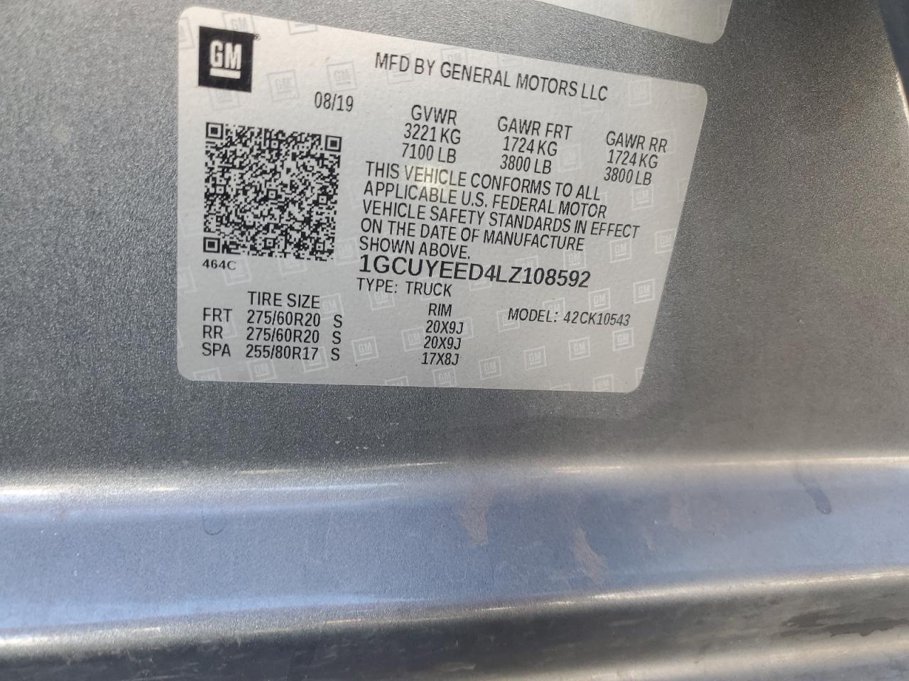 2020 Chevrolet Silverado K1500 Rst VIN: 1GCUYEED4LZ108592 Lot: 82266295