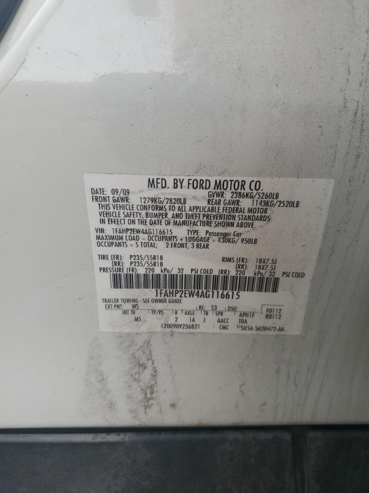 2010 Ford Taurus Sel VIN: 1FAHP2EW4AG116615 Lot: 90819495