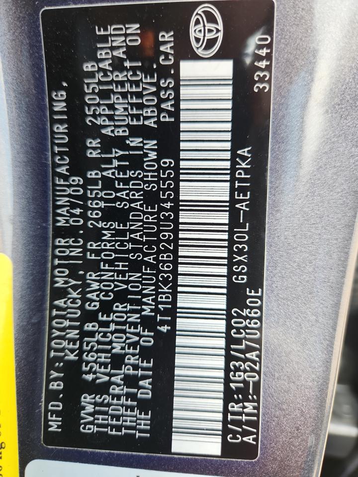 2009 Toyota Avalon Xl VIN: 4T1BK36B29U345559 Lot: 90431955