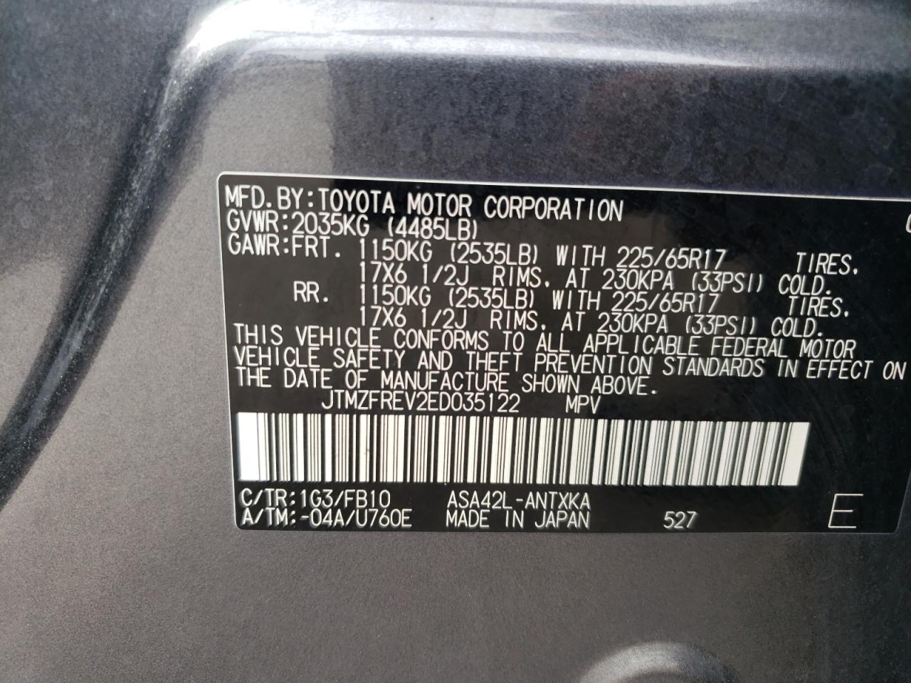 2014 Toyota Rav4 Le VIN: JTMZFREV2ED035122 Lot: 82363225