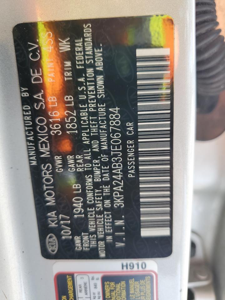 2018 Kia Rio Lx VIN: 3KPA24AB3JE067884 Lot: 89541995