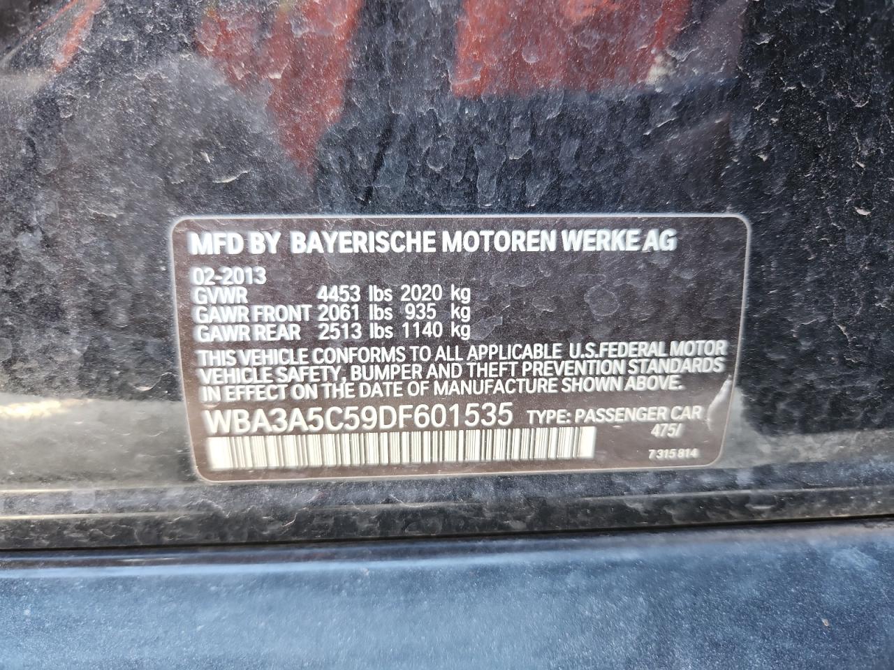 2013 BMW 328 I VIN: WBA3A5C59DF601535 Lot: 87476255