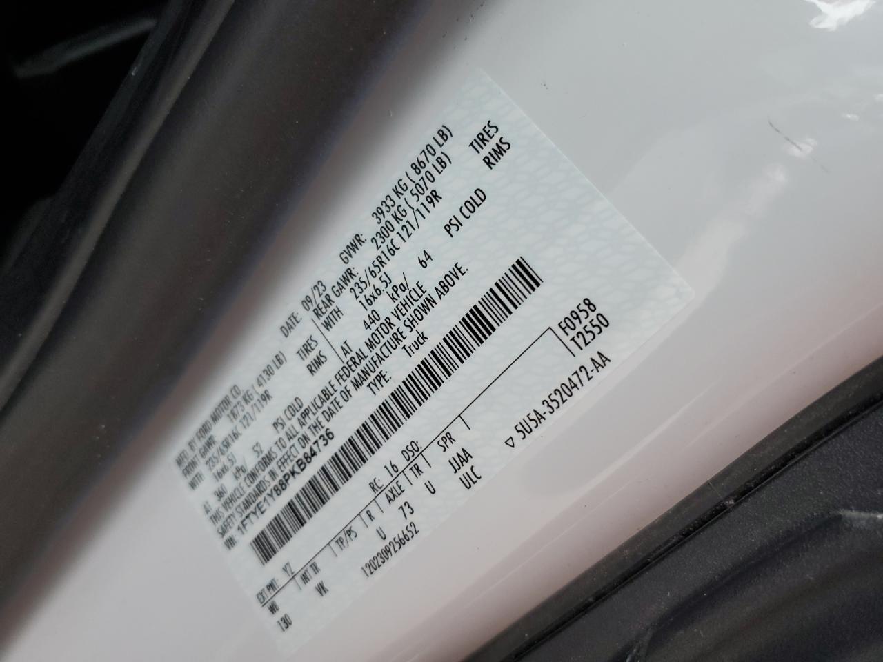 2023 Ford Transit 150 Delivery Van VIN: 1FTYE1Y88PKB84736 Lot: 90355705