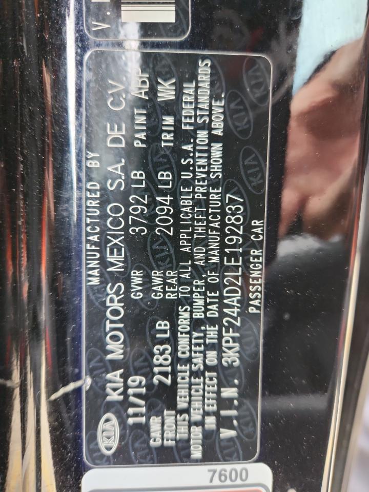 2020 Kia Forte Fe VIN: 3KPF24AD2LE192837 Lot: 85396135