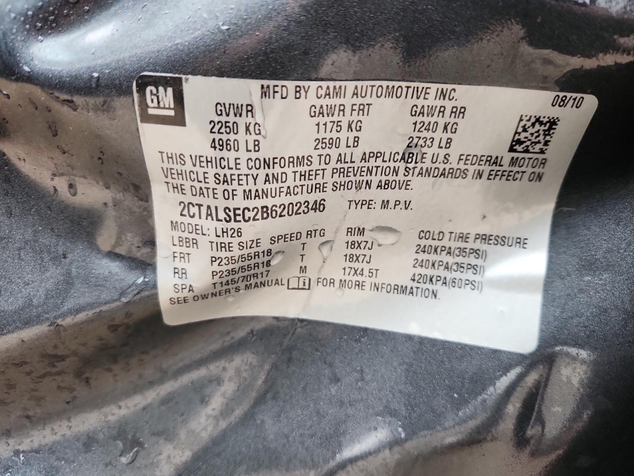 2011 GMC Terrain Sle VIN: 2CTALSEC2B6202346 Lot: 90103625