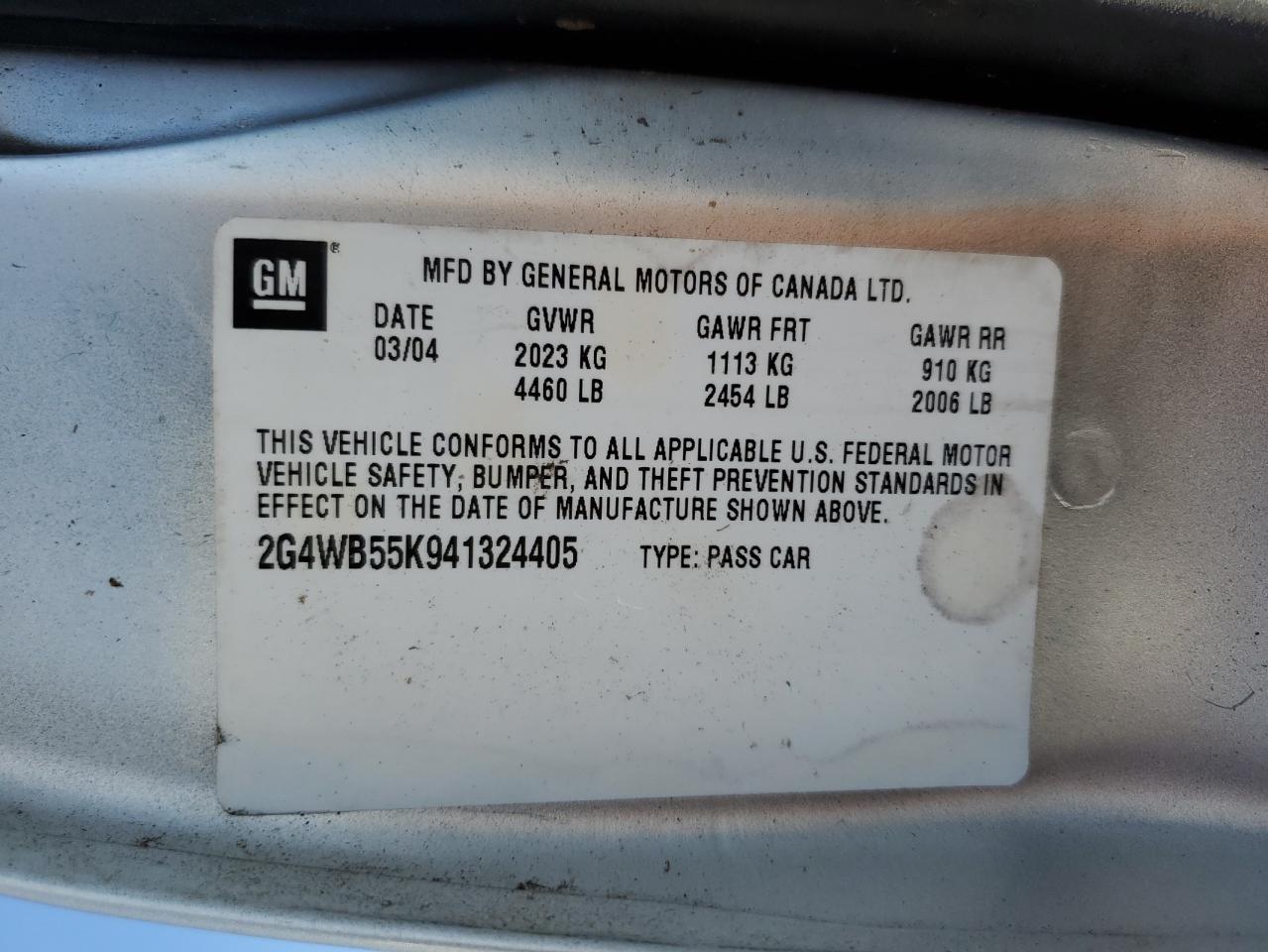 2004 Buick Regal Ls VIN: 2G4WB55K941324405 Lot: 84006925