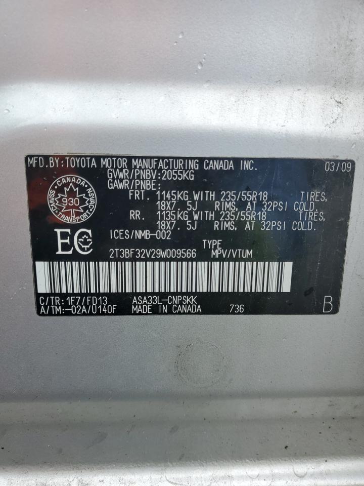 2009 Toyota Rav4 Sport VIN: 2T3BF32V29W009566 Lot: 90025115