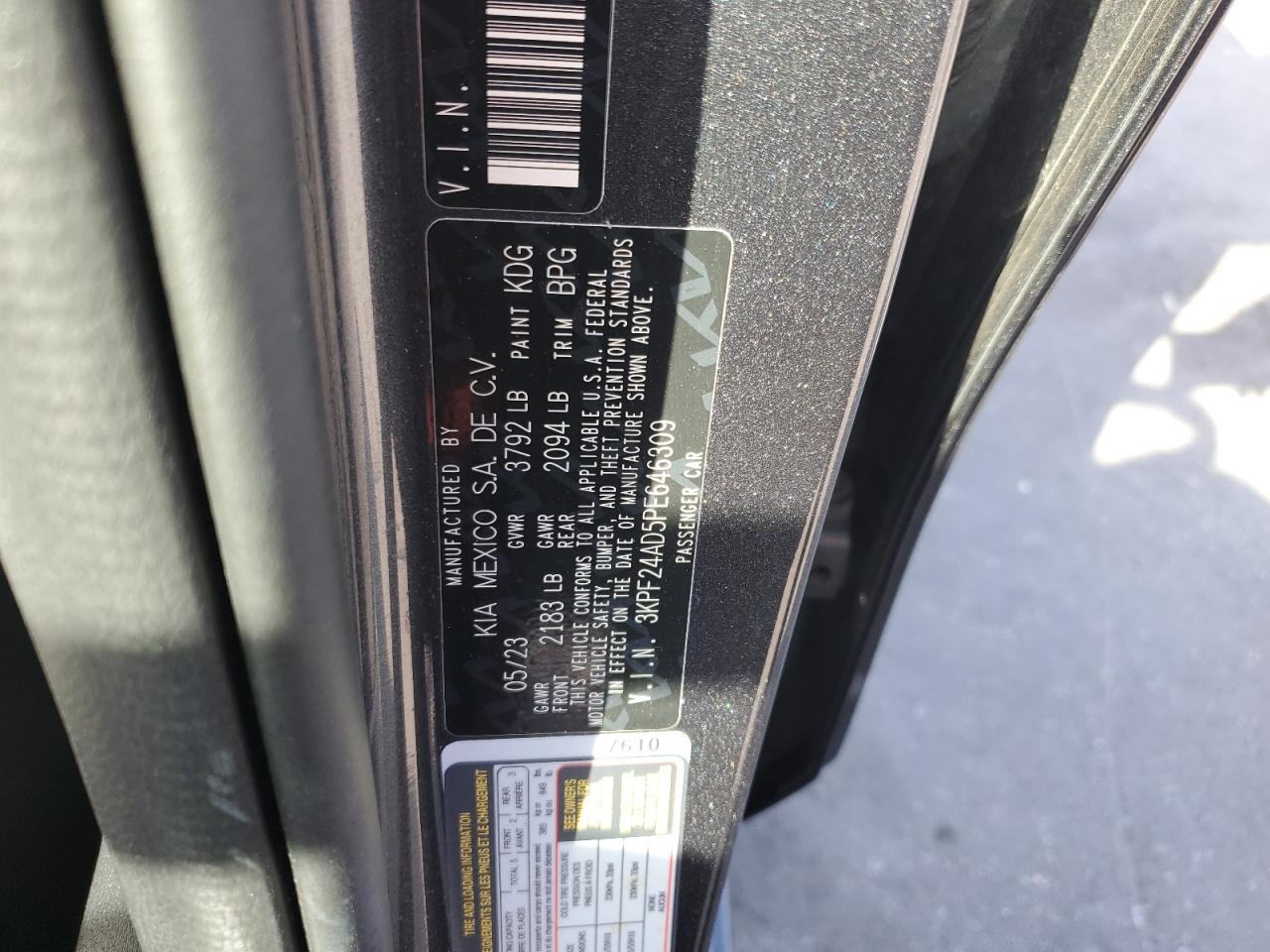 2023 Kia Forte Lx VIN: 3KPF24AD5PE646309 Lot: 90230335