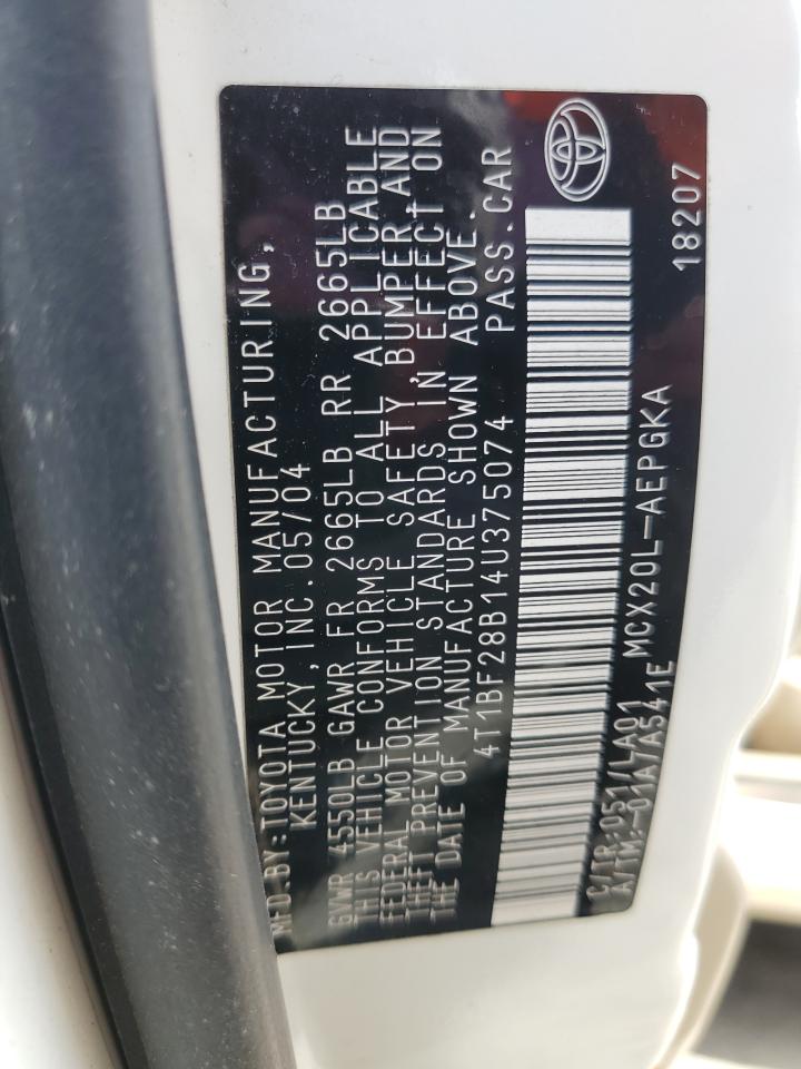 2004 Toyota Avalon Xl VIN: 4T1BF28B14U375074 Lot: 89549705