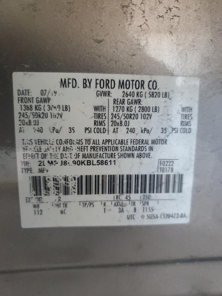 2019 Lincoln Nautilus Reserve VIN: 2LMPJ8L90KBL58611 Lot: 86295465