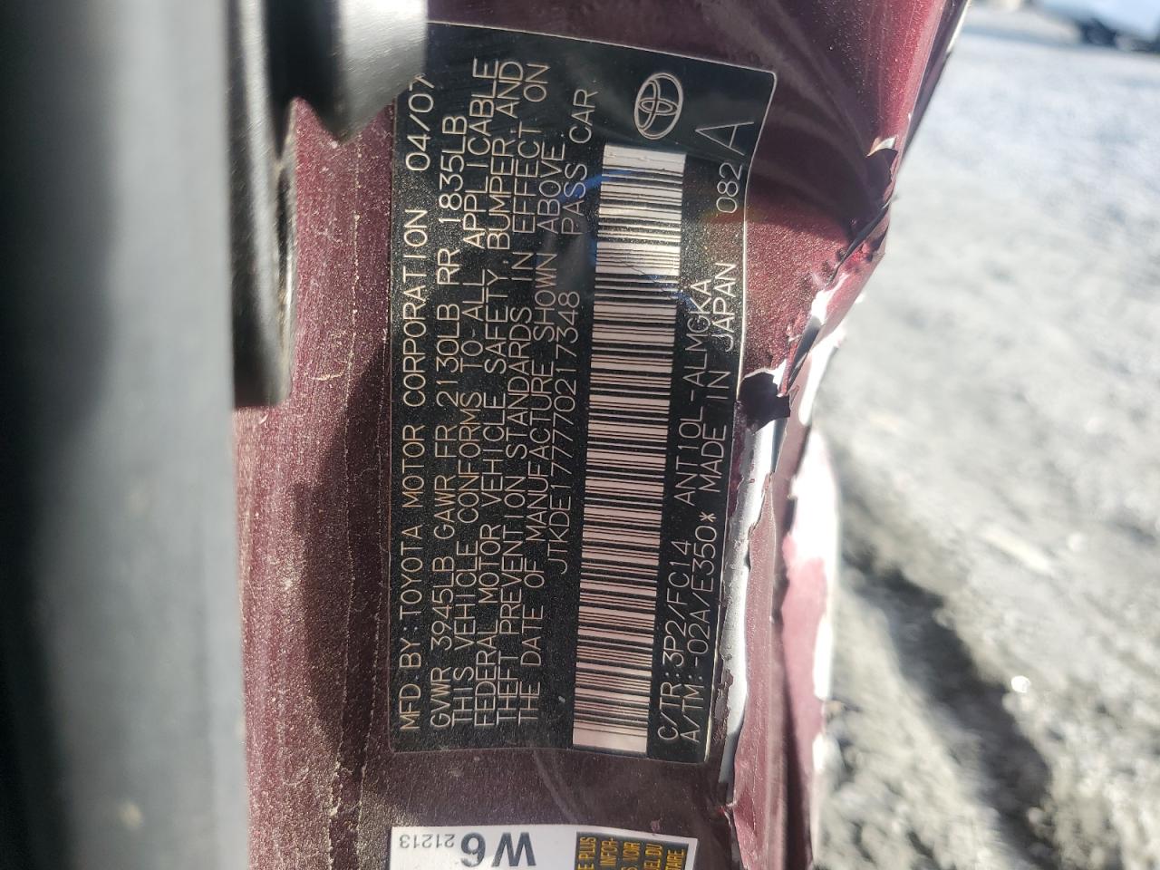 2007 Toyota Scion Tc VIN: JTKDE177770217348 Lot: 82213645