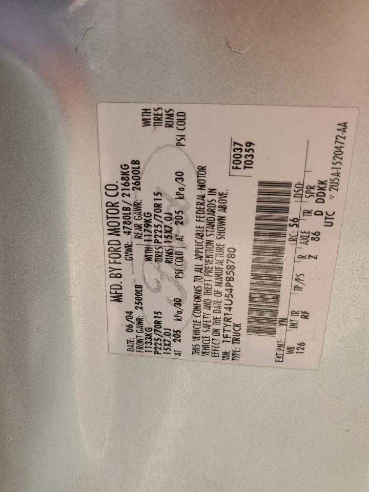 2004 Ford Ranger Super Cab VIN: 1FTYR14U54PB58780 Lot: 82559175