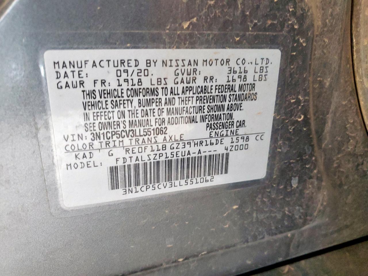 2020 Nissan Kicks Sv VIN: 3N1CP5CV3LL551062 Lot: 85678785