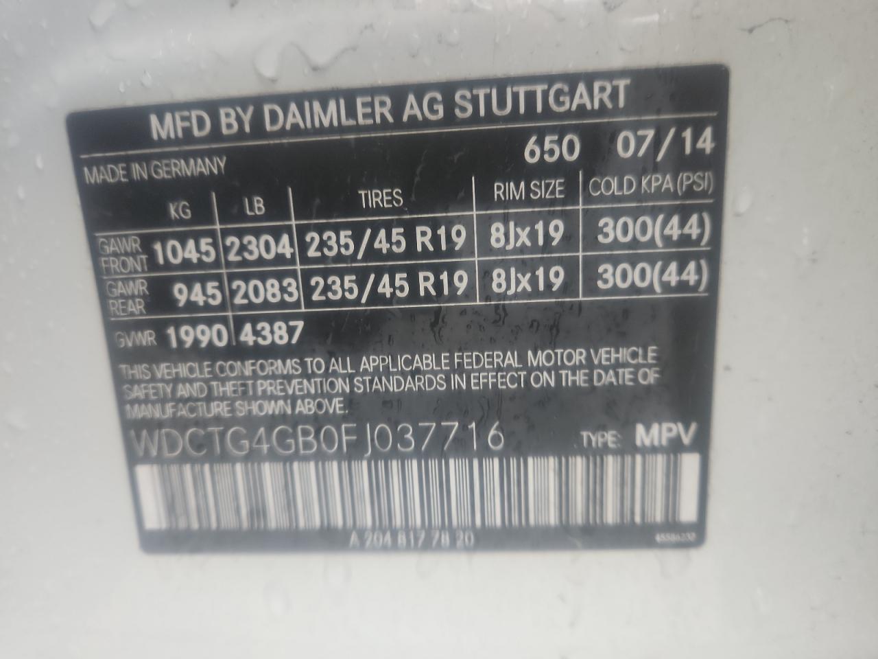 2015 Mercedes-Benz Gla 250 4Matic VIN: WDCTG4GB0FJ037716 Lot: 89932705