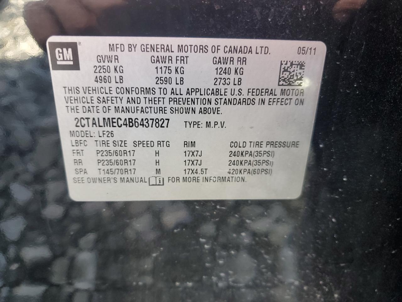 2011 GMC Terrain Sle VIN: 2CTALMEC4B6437827 Lot: 85086885