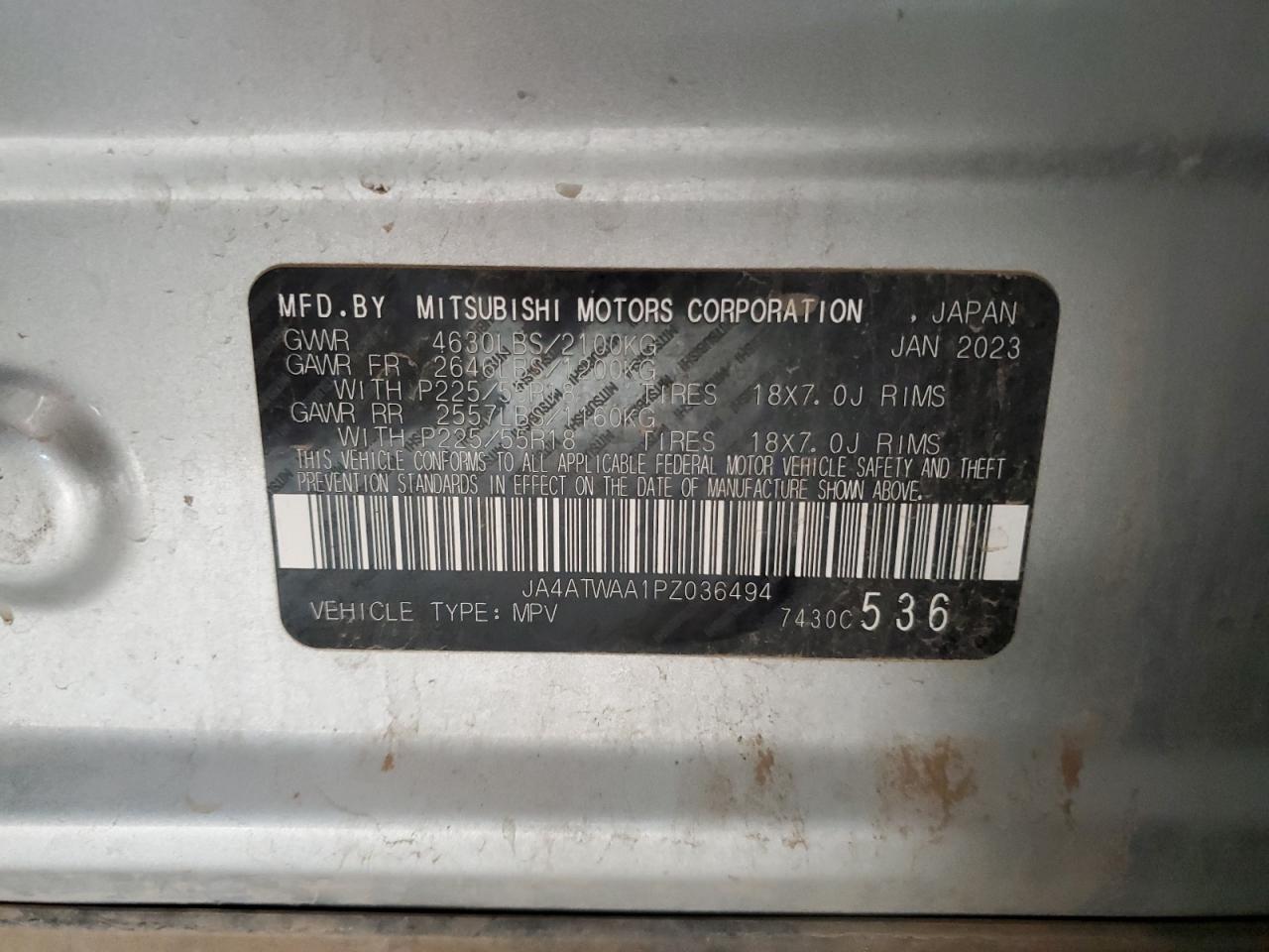 2023 Mitsubishi Eclipse Cross Se VIN: JA4ATWAA1PZ036494 Lot: 86188845