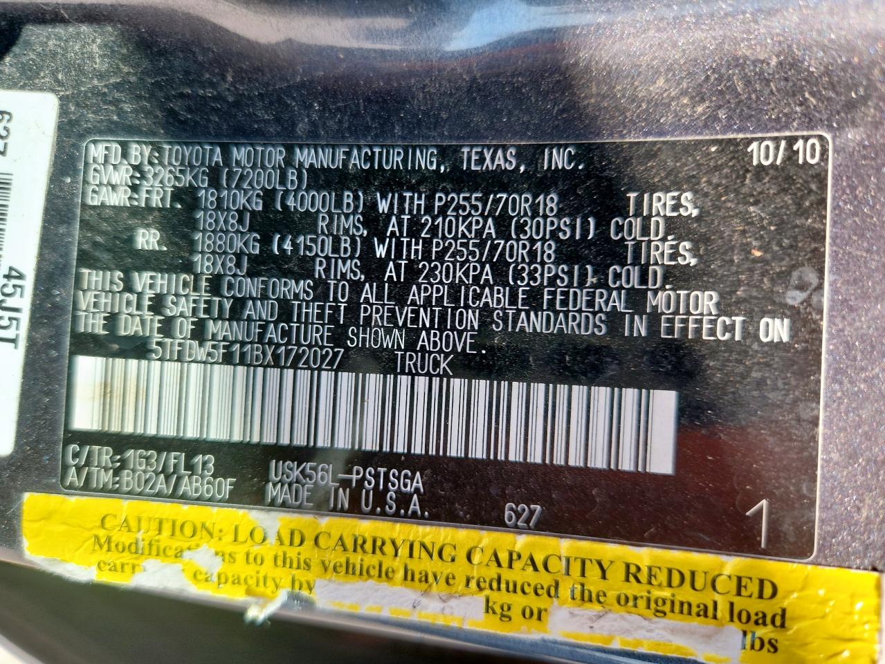 2011 Toyota Tundra Crewmax Sr5 VIN: 5TFDW5F11BX172027 Lot: 84942185