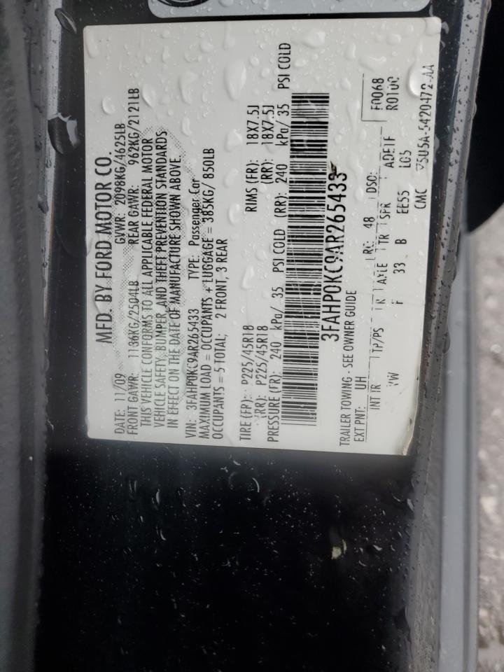 2010 Ford Fusion Sport VIN: 3FAHP0KC9AR265433 Lot: 90283275