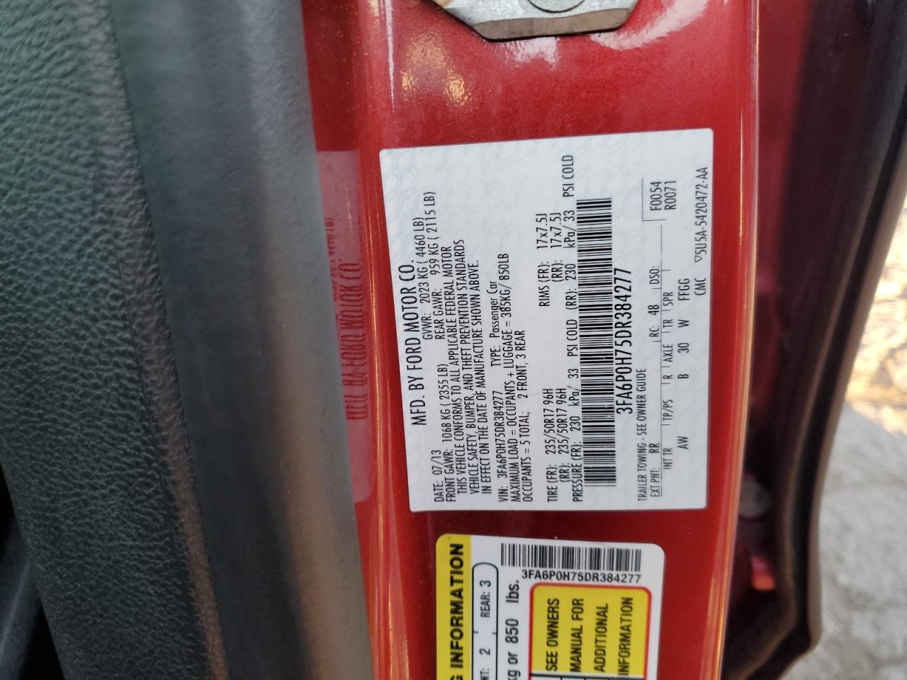 2013 Ford Fusion Se VIN: 3FA6P0H75DR384277 Lot: 90077555