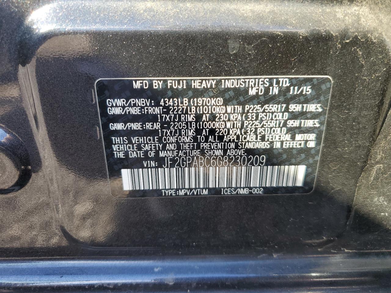 2016 Subaru Crosstrek Premium VIN: JF2GPABC6G8230209 Lot: 85307815