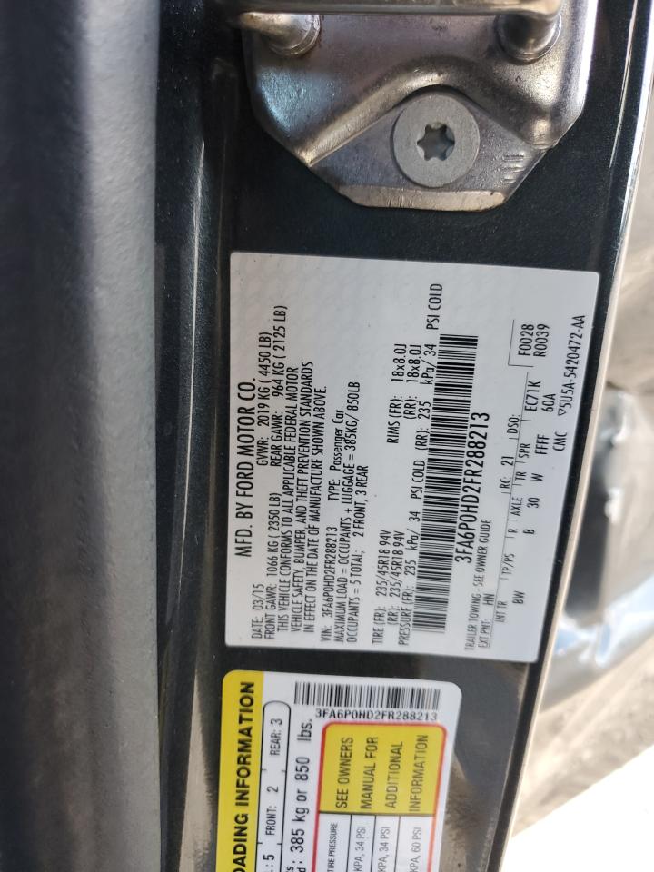 2015 Ford Fusion Se VIN: 3FA6P0HD2FR288213 Lot: 90708245