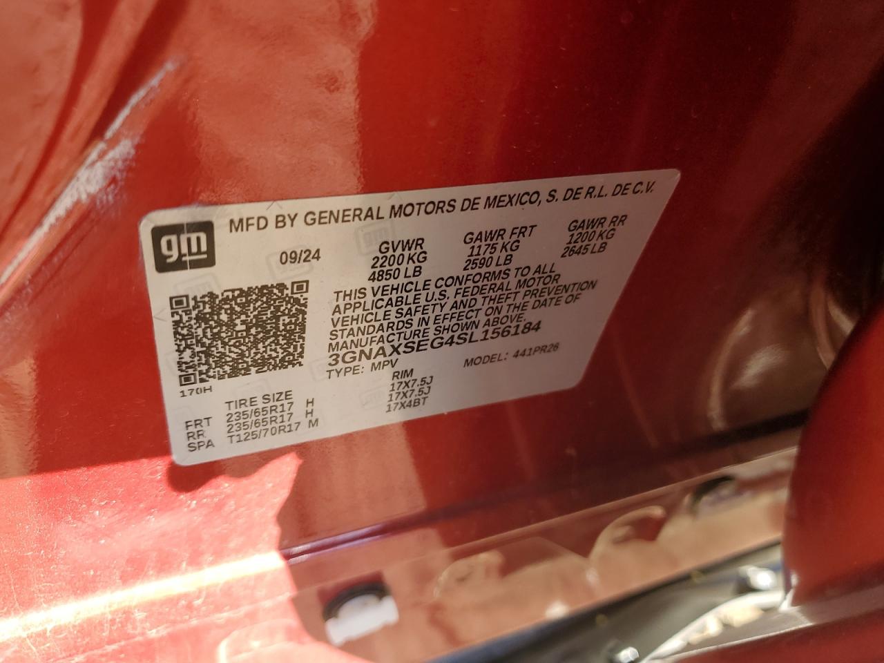 2025 Chevrolet Equinox Activ VIN: 3GNAXSEG4SL156184 Lot: 85867225