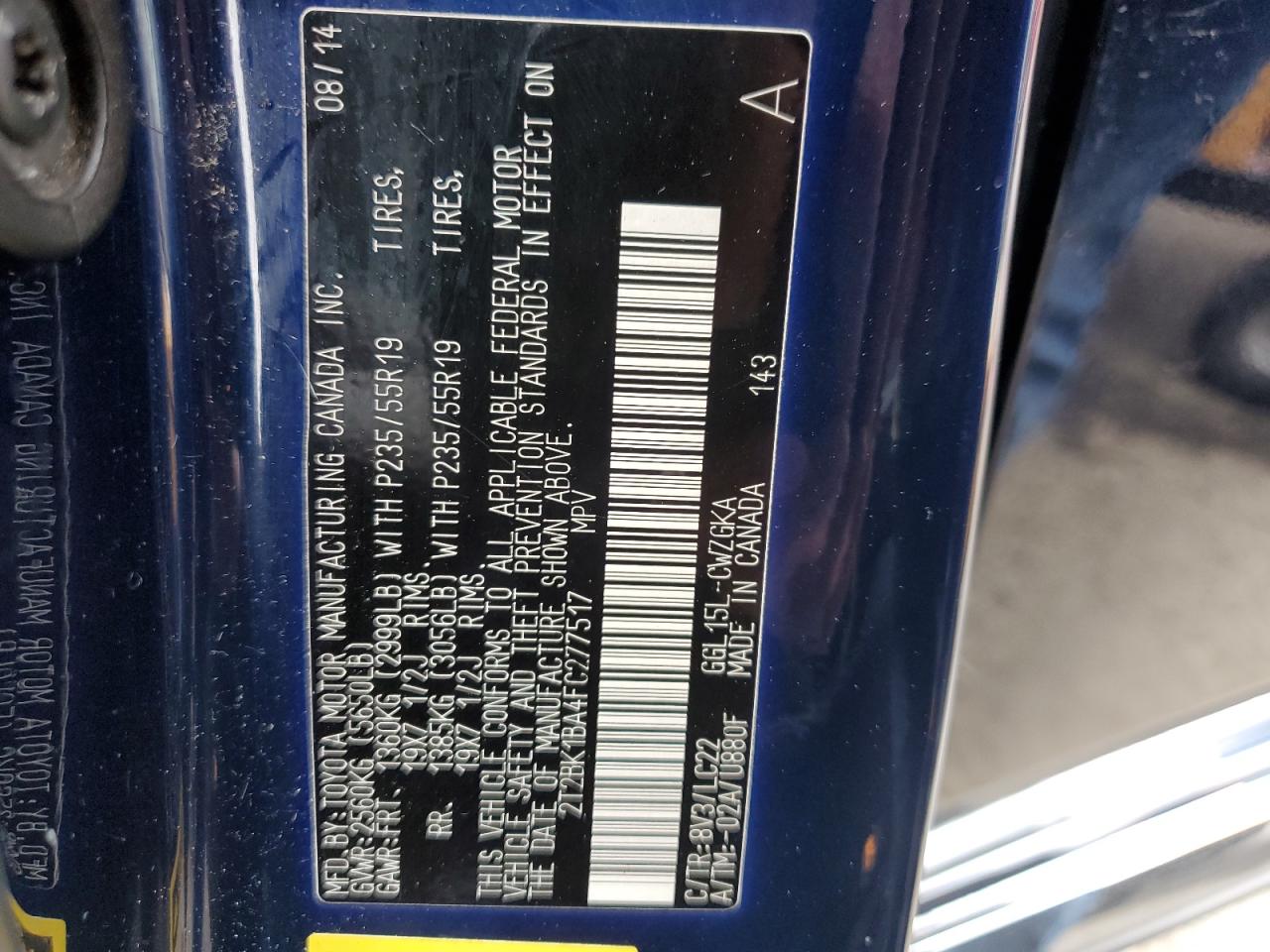 2015 Lexus Rx 350 Base VIN: 2T2BK1BA4FC277517 Lot: 86213575